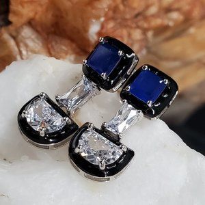 Solid 925 Sterling Silver Raw Sapphire Earrings